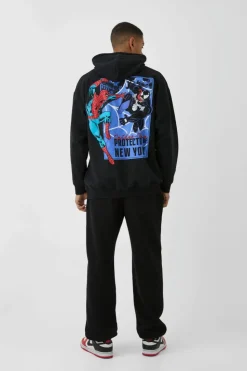 Sale boohooMAN Oversized Marvel Spiderman Venom License Print Hoodie black