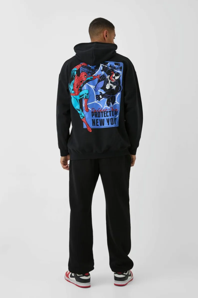 Sale boohooMAN Oversized Marvel Spiderman Venom License Print Hoodie black
