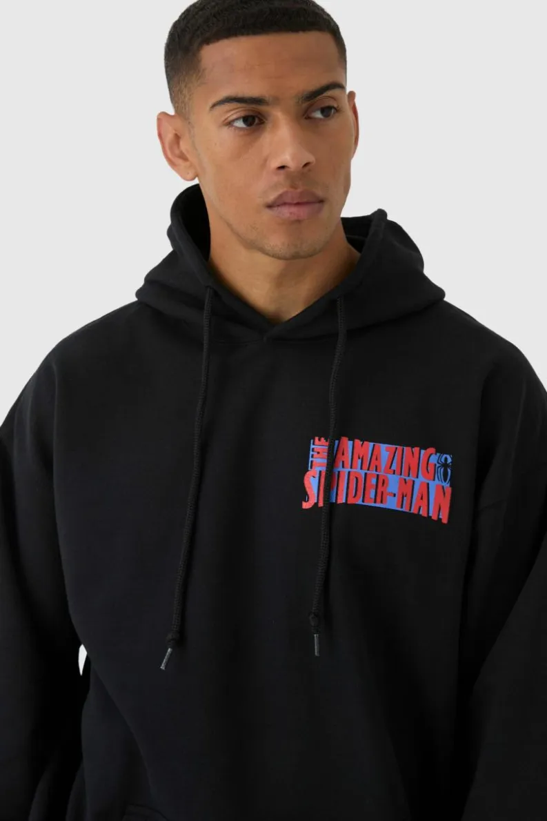 Sale boohooMAN Oversized Marvel Spiderman Venom License Print Hoodie black
