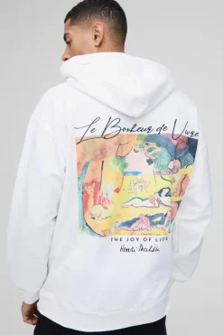 Fashion boohooMAN Oversized Matisse Art License Print Hoodie white