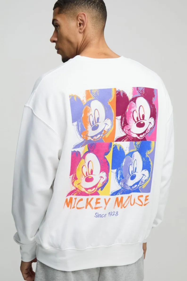Best Sale boohooMAN Oversized Mickey Mouse License Print Sweatshirt white