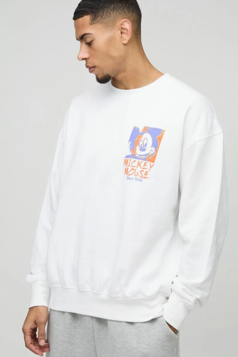 Best Sale boohooMAN Oversized Mickey Mouse License Print Sweatshirt white