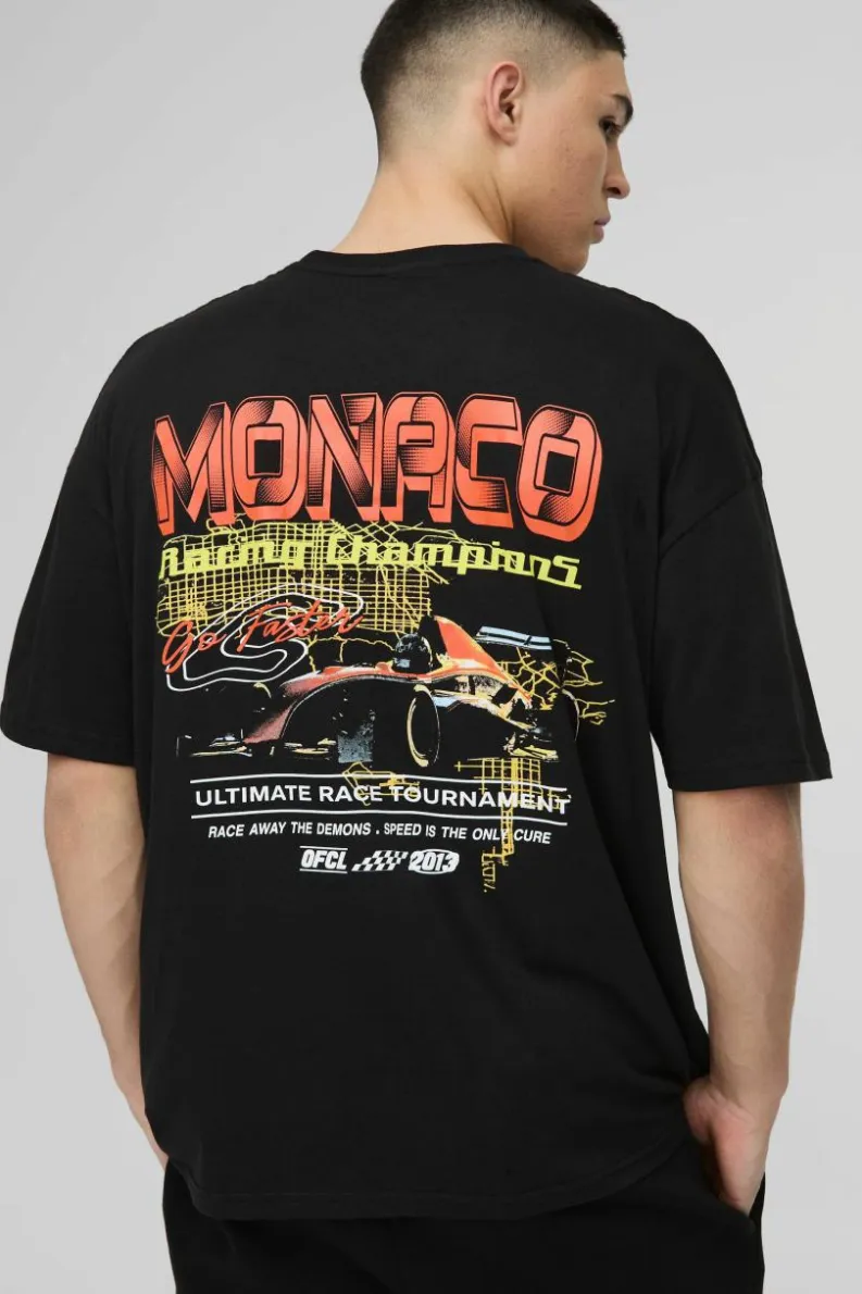 Clearance boohooMAN Oversized Monaco Moto Graphic T-Shirt black