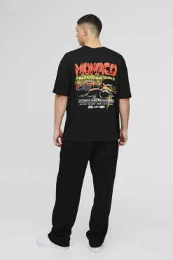 Clearance boohooMAN Oversized Monaco Moto Graphic T-Shirt black