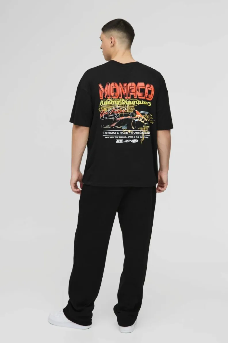 Clearance boohooMAN Oversized Monaco Moto Graphic T-Shirt black