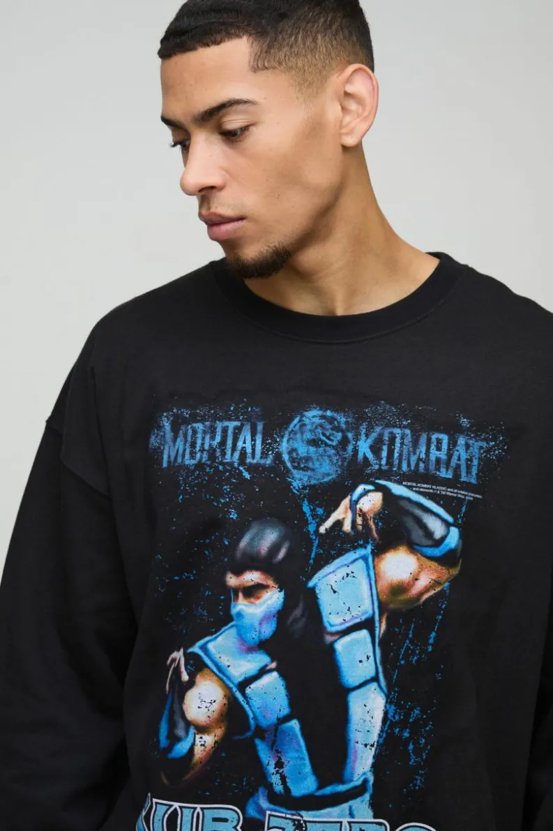 Online boohooMAN Oversized Mortal Kombat Sub Zero License Print Sweatshirt black