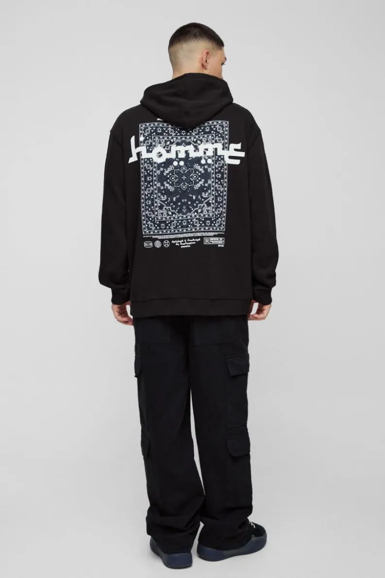 Cheap boohooMAN Oversized Mosaic Homme Graphic Hoodie black
