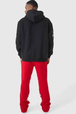 Sale boohooMAN Oversized Multi Placement Graphic Hoodie black
