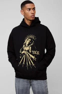 Outlet boohooMAN Oversized My Chemical Romance License Print Hoodie black
