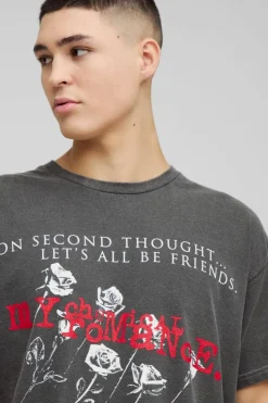 Online boohooMAN Oversized My Chemical Romance Washed License Band T-Shirt charcoal