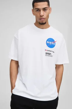New boohooMAN Oversized Nasa License Print T-Shirt white