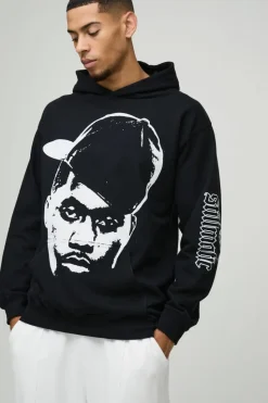 Cheap boohooMAN Oversized Nas License Print Hoodie black