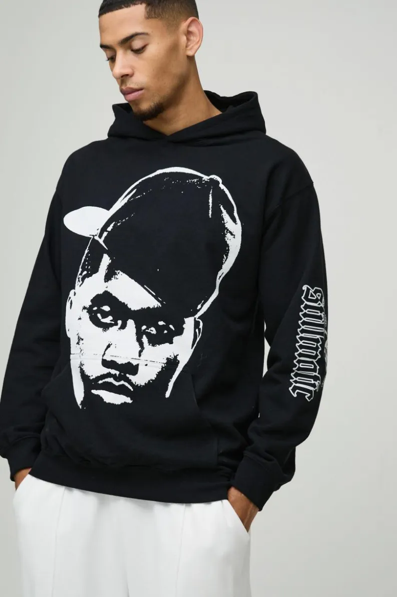 Cheap boohooMAN Oversized Nas License Print Hoodie black