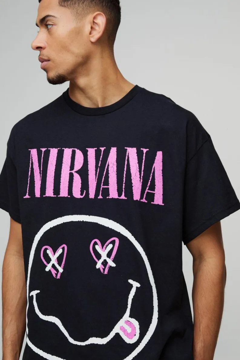 Fashion boohooMAN Oversized Nirvana Heart License Graphic T-Shirt black