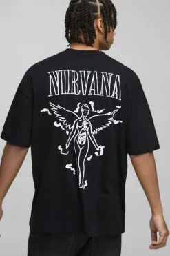 Outlet boohooMAN Oversized Nirvana License T-Shirt black