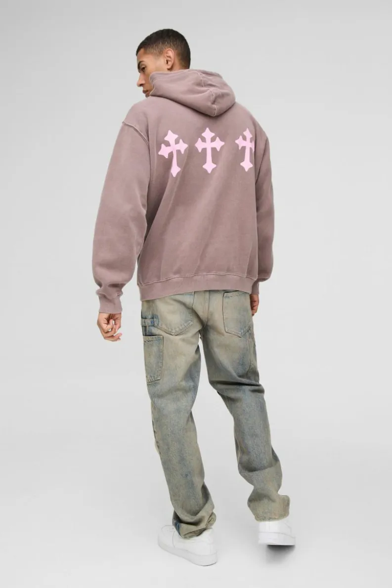 Online boohooMAN Oversized OFCL Cross Graphic Hoodie chocolate