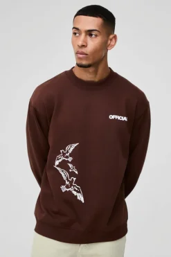 New boohooMAN Oversized Official Bird Graphic Sweatshirt chocolate