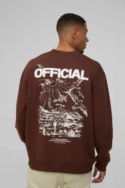 New boohooMAN Oversized Official Bird Graphic Sweatshirt chocolate