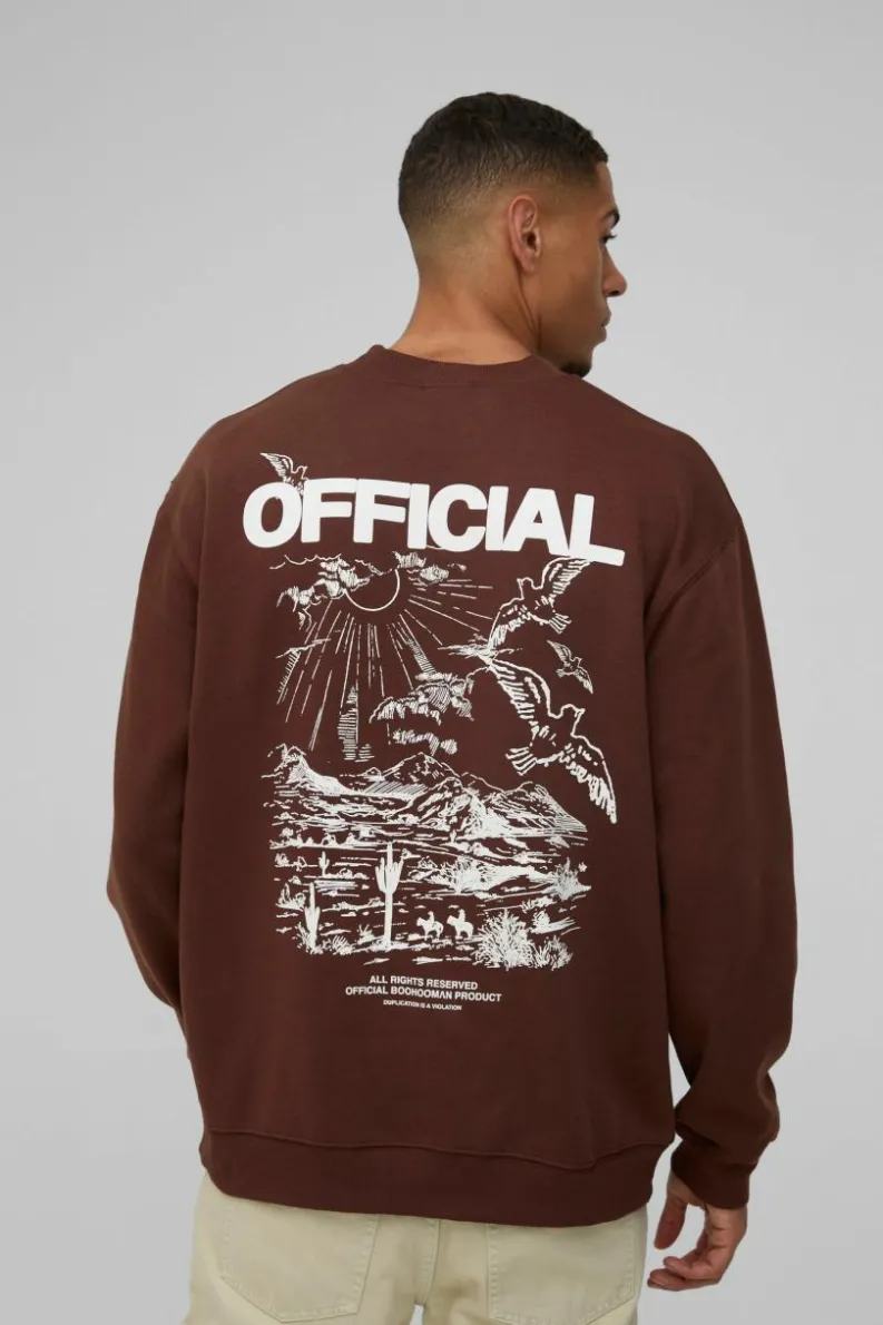 New boohooMAN Oversized Official Bird Graphic Sweatshirt chocolate