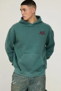 Best boohooMAN Oversized Official Car Graphic Washed Hoodie green