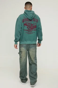 Best boohooMAN Oversized Official Car Graphic Washed Hoodie green