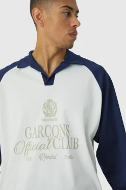 Store boohooMAN Oversized Official Club Long Sleeve Rugby Polo white