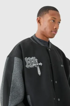 Outlet boohooMAN Oversized Official Colour Block Varsity Jacket In black