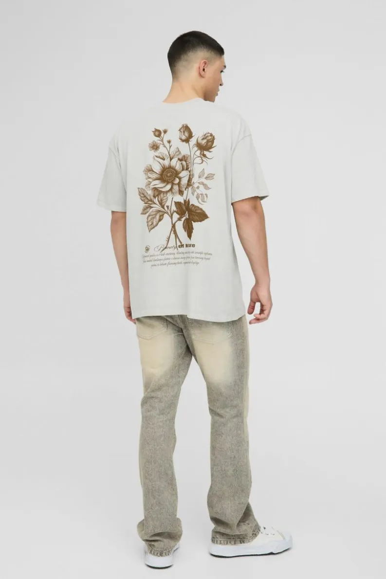 Flash Sale boohooMAN Oversized Official Floral Print Washed T-Shirt stone