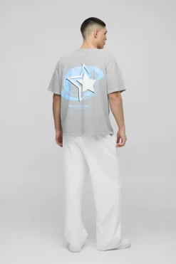Discount boohooMAN Oversized Official Globe Star Print Washed T-Shirt grey