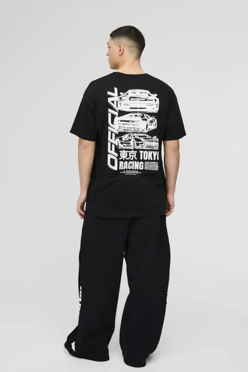 Fashion boohooMAN Oversized Official Racing Graphic T-Shirt black
