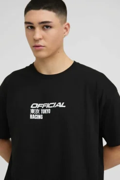 Fashion boohooMAN Oversized Official Racing Graphic T-Shirt black