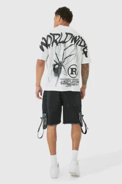 Discount boohooMAN Oversized Over Seam Spider Back Print T-shirt white