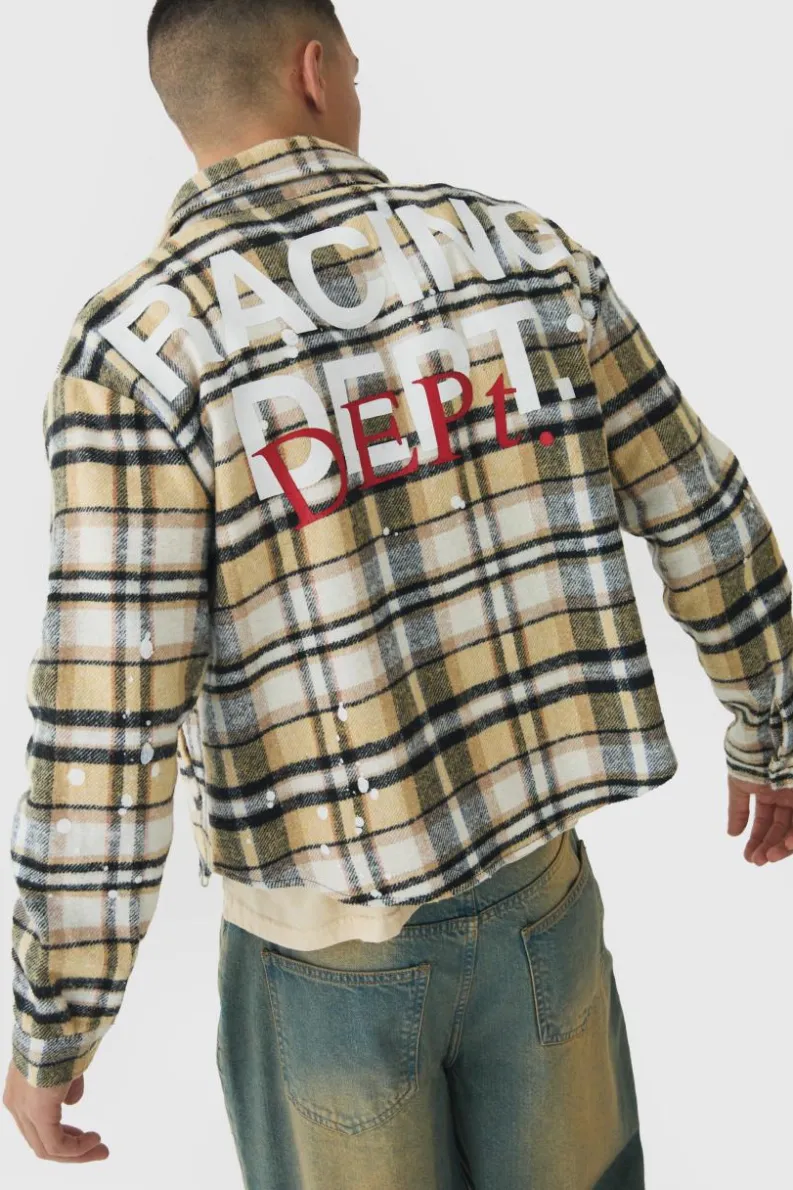 Clearance boohooMAN Oversized Paint Splatter Check Shirt yellow