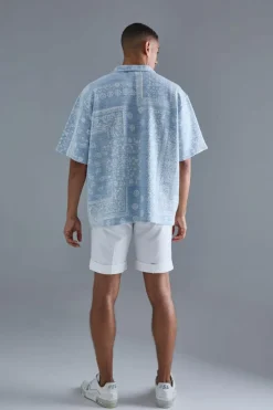 New boohooMAN Oversized Paisley Jacquard Rugby Half Sleeve Sweatshirt blue