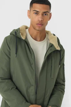 Fashion boohooMAN Oversized Parka With Borg Lined Hood In khaki