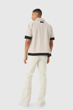 Cheap boohooMAN Oversized Pinstripe Contrast Shirt taupe