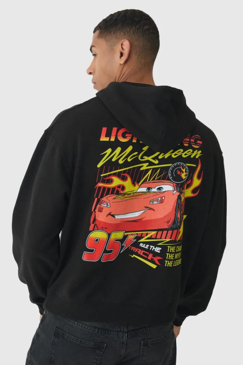Sale boohooMAN Oversized Pixar Cars License Print Hoodie black