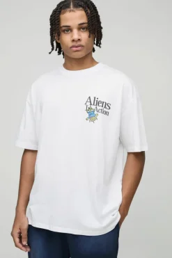 Shop boohooMAN Oversized Pixar Toy Story Aliens License Print T-Shirt white