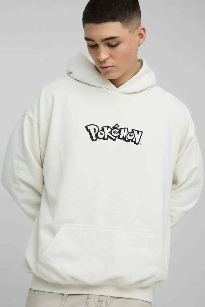 Flash Sale boohooMAN Oversized Pokemon Arcanine License Wash Print Hoodie ecru