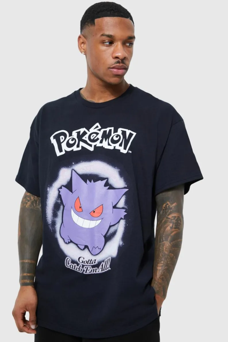 Fashion boohooMAN Oversized Pokemon Gengar License T-shirt black