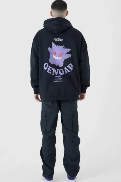 Cheap boohooMAN Oversized Pokemon Gengar License Hoodie black