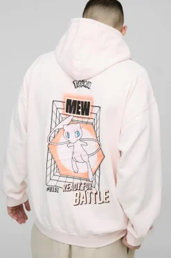 Outlet boohooMAN Oversized Pokemon Mew License Wash Print Hoodie pink