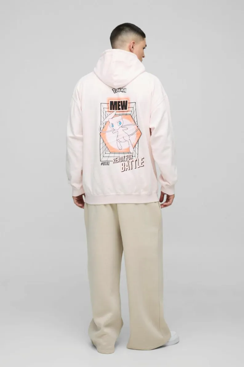 Outlet boohooMAN Oversized Pokemon Mew License Wash Print Hoodie pink