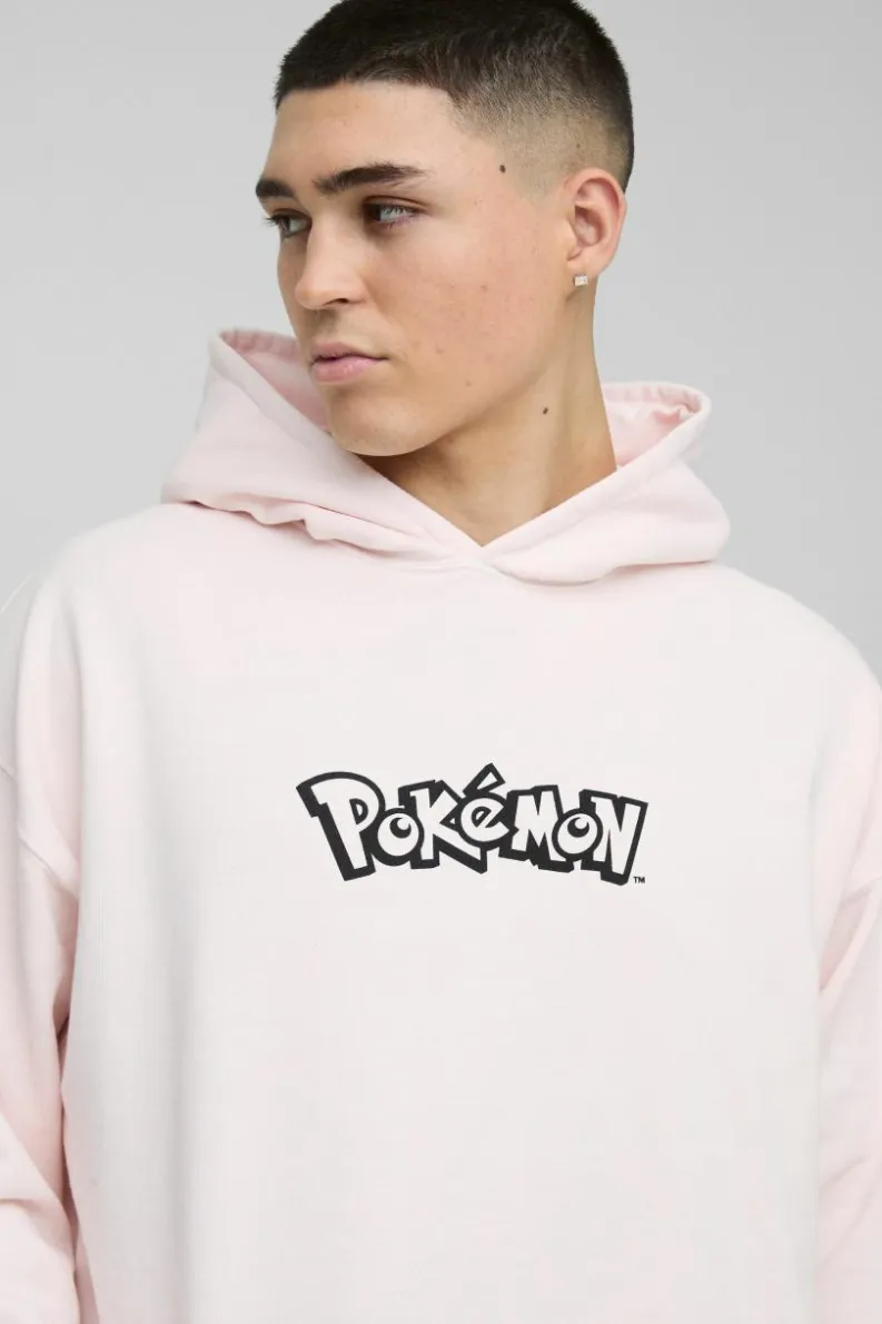 Outlet boohooMAN Oversized Pokemon Mew License Wash Print Hoodie pink