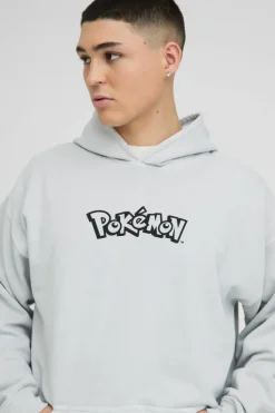 Online boohooMAN Oversized Pokemon Onix License Wash Print Hoodie grey