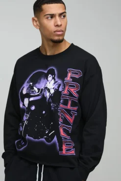 New boohooMAN Oversized Prince Raw Hem License Print Sweatshirt black