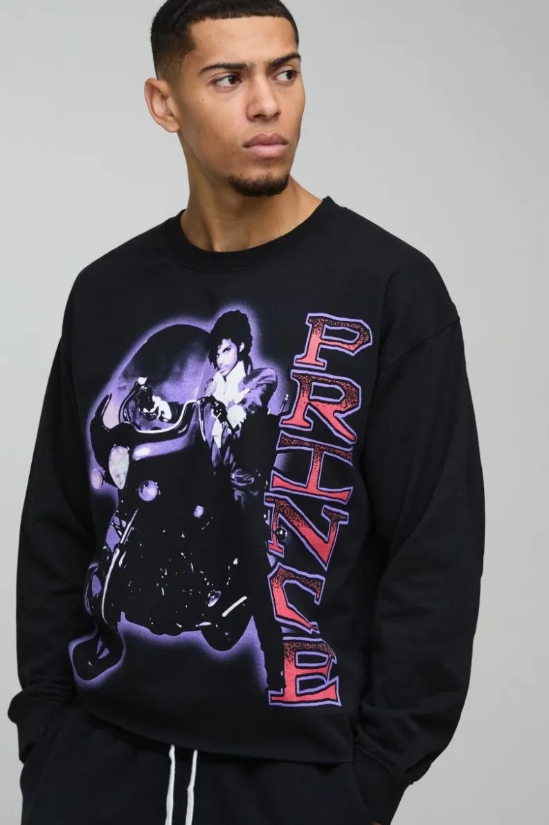 New boohooMAN Oversized Prince Raw Hem License Print Sweatshirt black