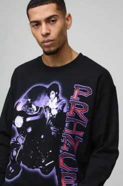 New boohooMAN Oversized Prince Raw Hem License Print Sweatshirt black