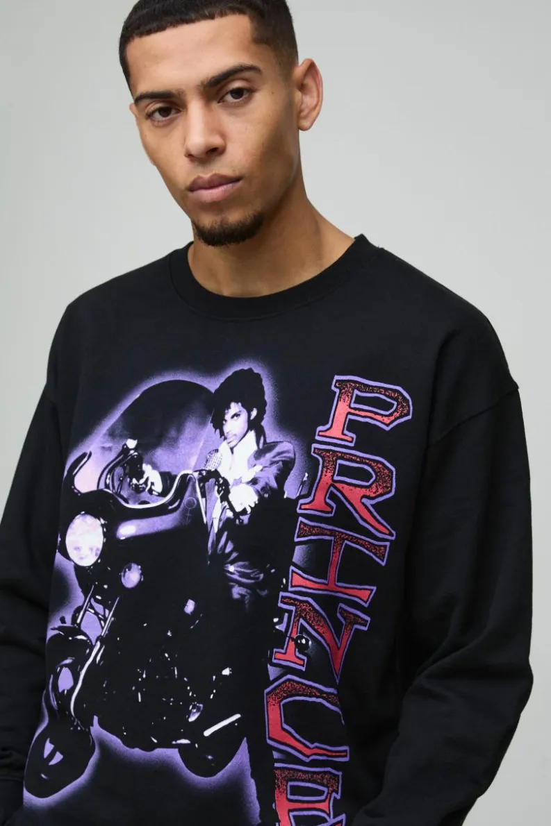 New boohooMAN Oversized Prince Raw Hem License Print Sweatshirt black
