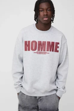 New boohooMAN Oversized Puff Print Homme Sweatshirt grey marl